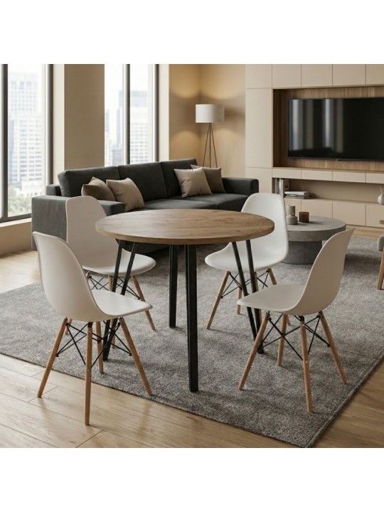 Σετ τραπεζαρία 5τμχ Xana - Nova Megapap χρώμα sepet oak - λευκό Ø90x77,7εκ.