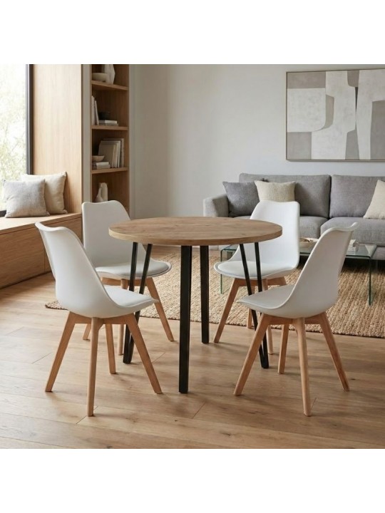 Σετ τραπεζαρία 5τμχ Xana - Viva Megapap χρώμα sepet oak - λευκό Ø90x77,5εκ.