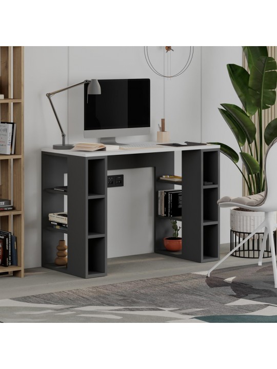 Γραφείο εργασίας Colmar Megapap χρώμα ανθρακί - λευκό 106x50x75εκ.