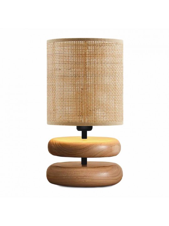 Φωτιστικό επιτραπέζιο Lucia Megapap E14 ξυλινο - pe rattan χρώμα φυσικό Ø15x35εκ.