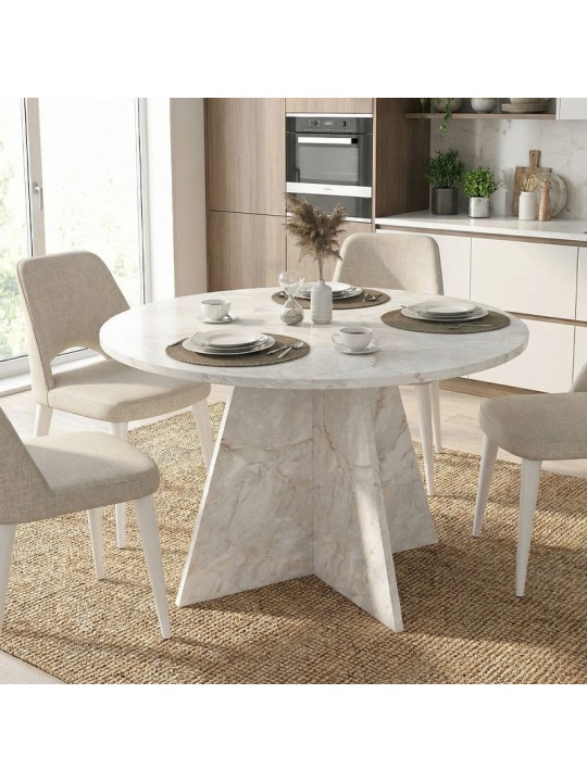 Τραπέζι Tailor Megapap χρώμα λευκό εφέ μαρμάρου Ø120x75,7εκ.
