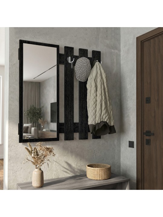 Κρεμάστρα τοίχου με καθρέπτη Folin Megapap χρώμα sencron black 90x4x90εκ.