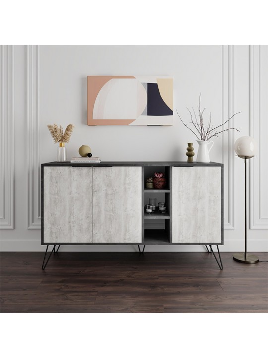 Μπουφές Clara Megapap χρώμα γκρι ρετρό - λευκό αντικέ 142x35,6x83εκ.