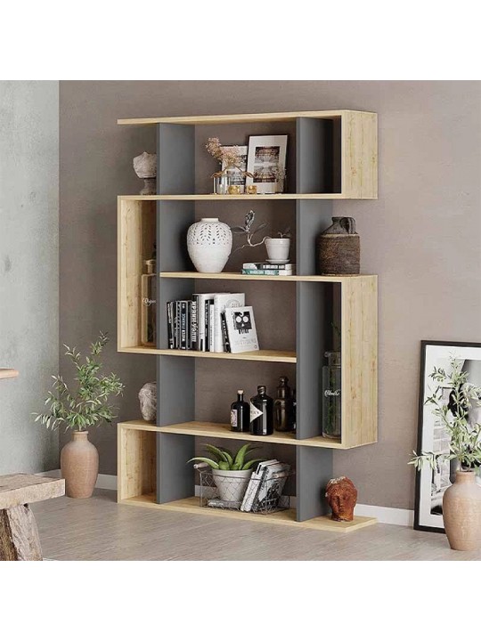 Βιβλιοθήκη Mito Megapap χρώμα sapphire oak - ανθρακί 108x25x161εκ.