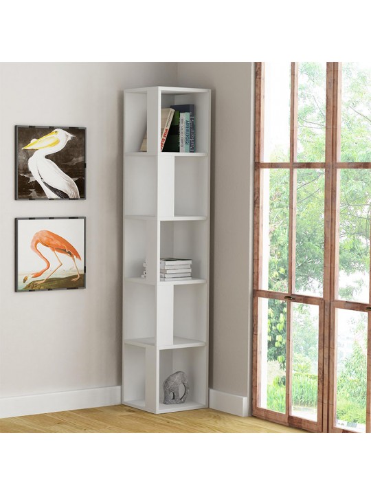 Βιβλιοθήκη γωνιακή Piano Megapap χρώμα λευκό 31,4x31,4x158,9εκ.