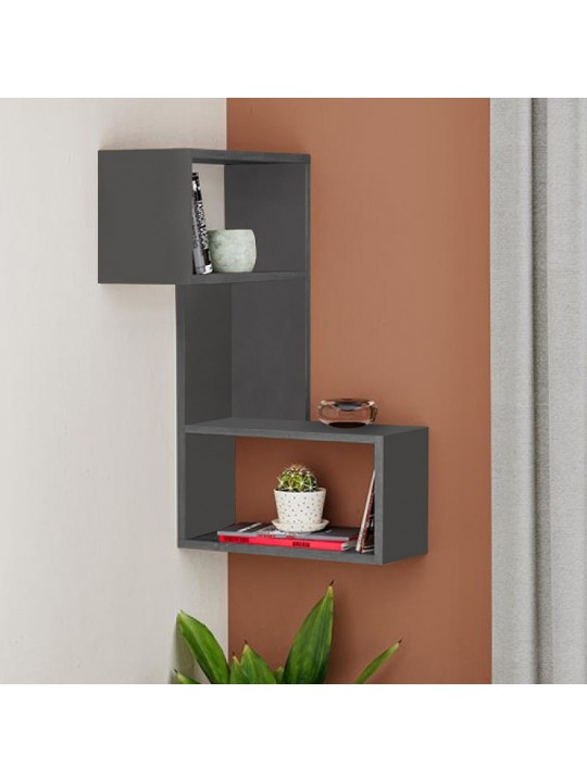 Ραφιέρα τοίχου γωνιακή Part Megapap χρώμα ανθρακί 47x20x82εκ.