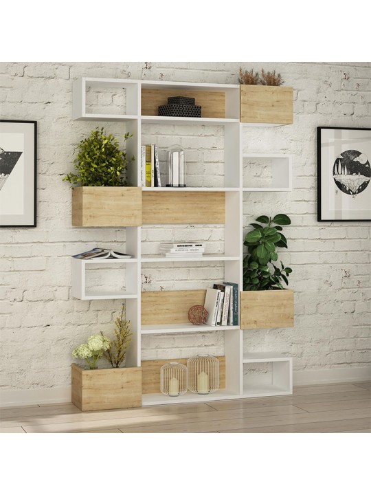 Βιβλιοθήκη Niho Megapap χρώμα λευκό - sapphire oak 120x25,3x171εκ.