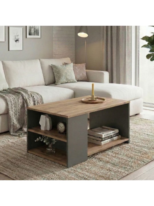 Τραπεζάκι σαλονιού Sylvia Megapap χρώμα pine oak - ανθρακί 90,2x59,2x48,1εκ.