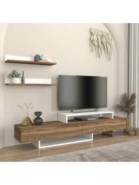 Έπιπλο τηλεόρασης Nirvana Megapap χρώμα καρυδί - λευκό 180x31,3x41,7εκ.