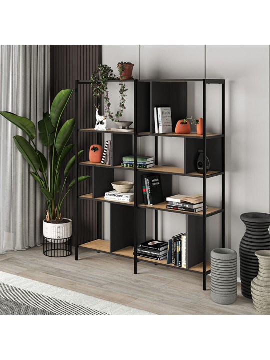 Βιβλιοθήκη Maxi Megapap χρώμα sapphire oak - silky black 144x35x175εκ.