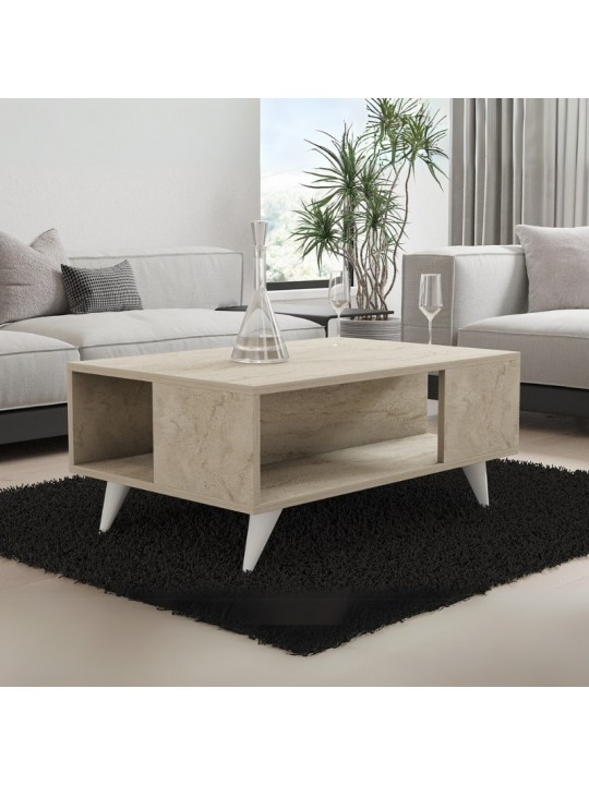 Τραπεζάκι σαλονιού Yuka Megapap χρώμα travertine 90x60x39,5εκ.
