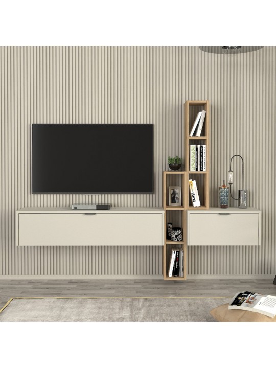 Σύνθεση τηλεόρασης επιτοίχια Edgar χρώμα sandstone - sepet oak 198,4x29,6x148,5εκ.