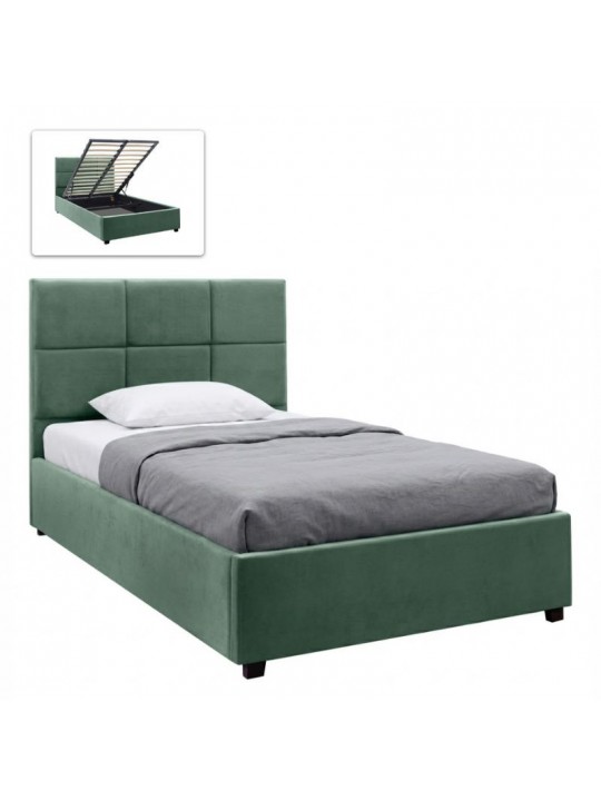 Κρεβάτι Kingston Megapap βελούδινο με αποθηκευτικό χώρο χρώμα κυπαρισσί 100x200εκ.