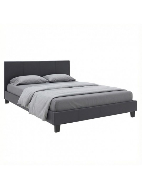Κρεβάτι Flat Megapap από τεχνόδερμα χρώμα μαύρο ματ 150x200εκ.