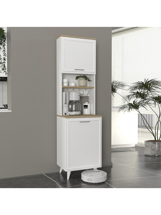 Έπιπλο κουζίνας Potter 1 Megapap χρώμα λευκό - rota oak 53,4x39,6x196,1εκ.