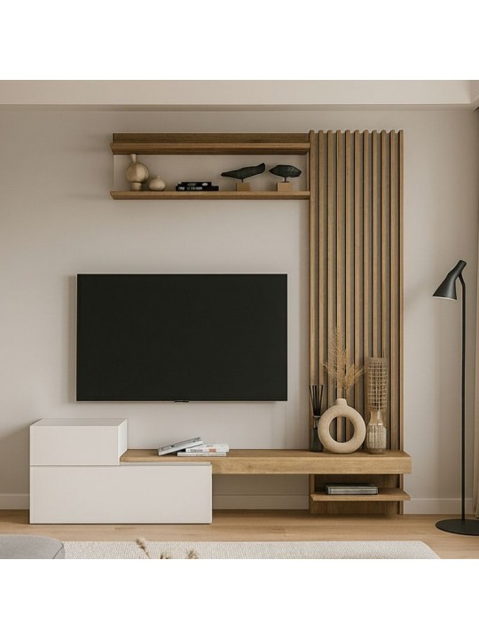 Σύνθεση τηλεόρασης Dumont Megapap χρώμα λευκό - sepet oak 180x36,8x200εκ.