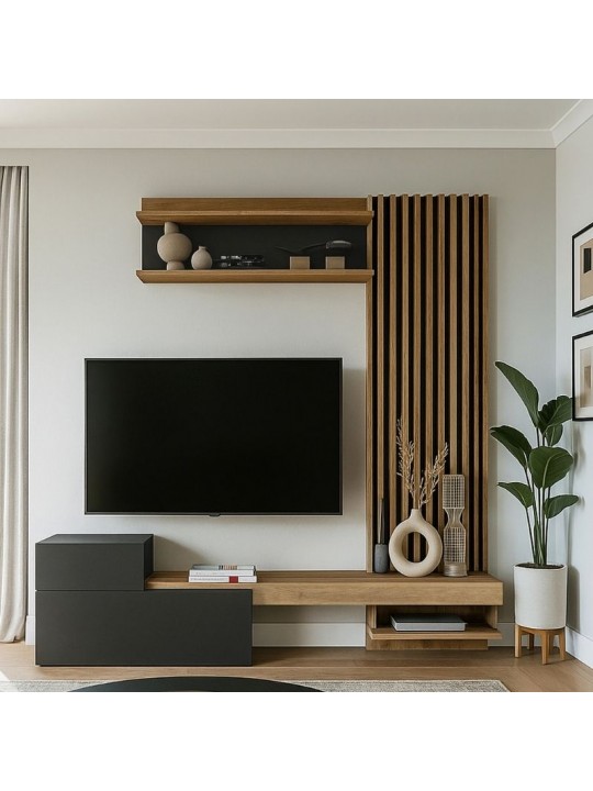 Σύνθεση τηλεόρασης Dumont Megapap χρώμα ανθρακί - sepet oak 180x36,8x200εκ.