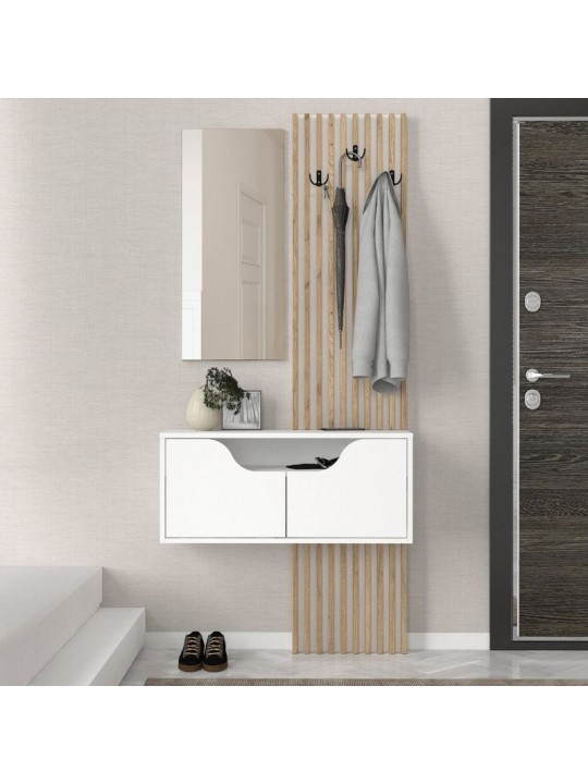 Έπιπλο εισόδου Naro Megapap χρώμα λευκό - sepet oak 90x35x204,2εκ.