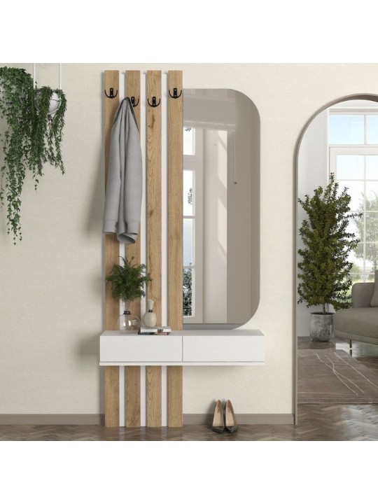 Έπιπλο εισόδου Reyas Megapap χρώμα λευκό - sepet oak 90x27x205,6εκ.