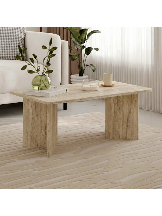 Τραπεζάκι σαλονιού Sam Megapap χρώμα travertine 100x60x41,8εκ.
