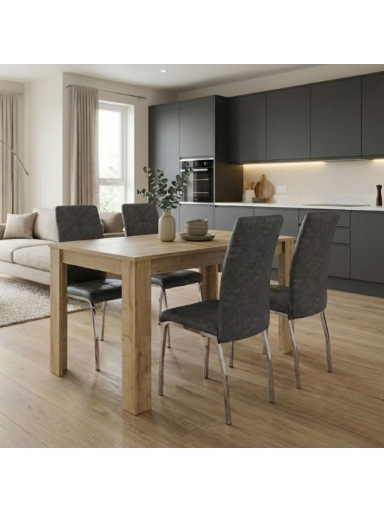 Σετ τραπεζαρία 5τμχ Darlen - Alma Megapap χρώμα sapphire oak - γκρι 125x72x74εκ.