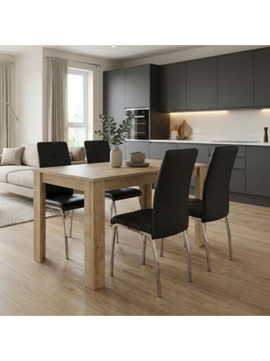 Σετ τραπεζαρία 5τμχ Darlen - Alma Megapap χρώμα sapphire oak - μαύρο 125x72x74εκ.