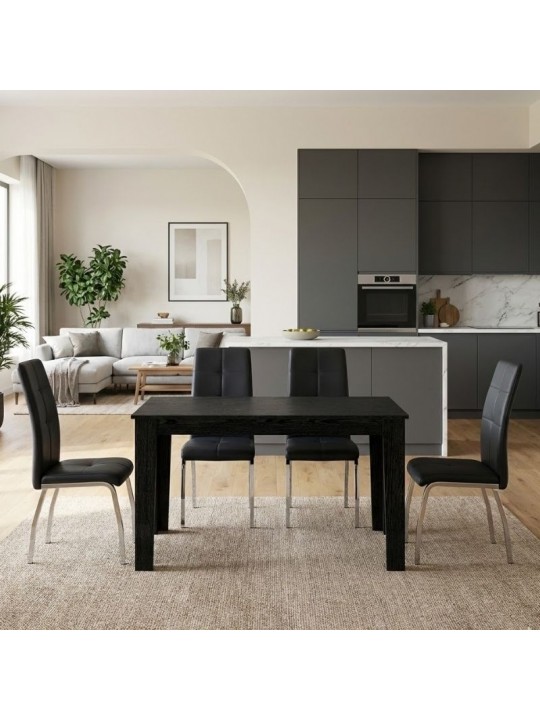 Σετ τραπεζαρία 5τμχ Darlen - Alma Megapap χρώμα sencron black - μαύρο 125x72x74εκ.