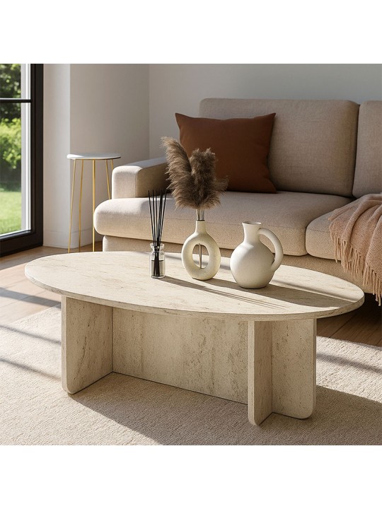Τραπεζάκι σαλονιού Ravey Megapap χρώμα travertine 120x60x39,8εκ.