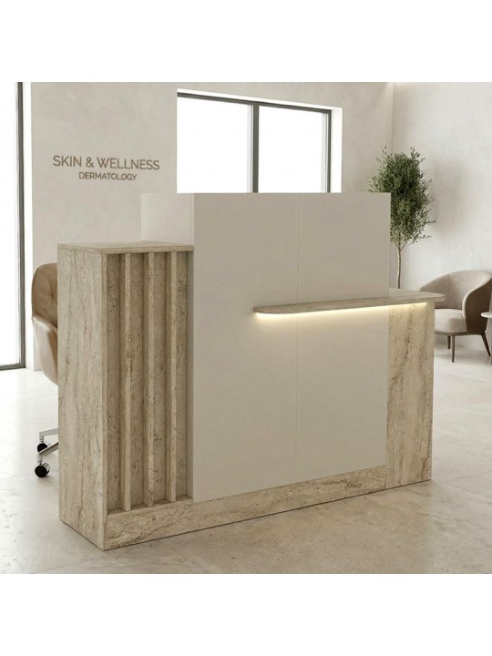 Γραφείο υποδοχής - reception Dayana Megapap με LED χρώμα travertine - sandstone 150x85,2x120εκ.