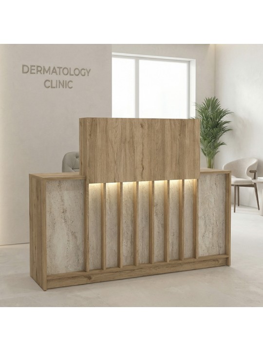 Γραφείο υποδοχής - reception Davis Megapap με LED χρώμα sepet oak - travertine 150x41,8x115εκ.
