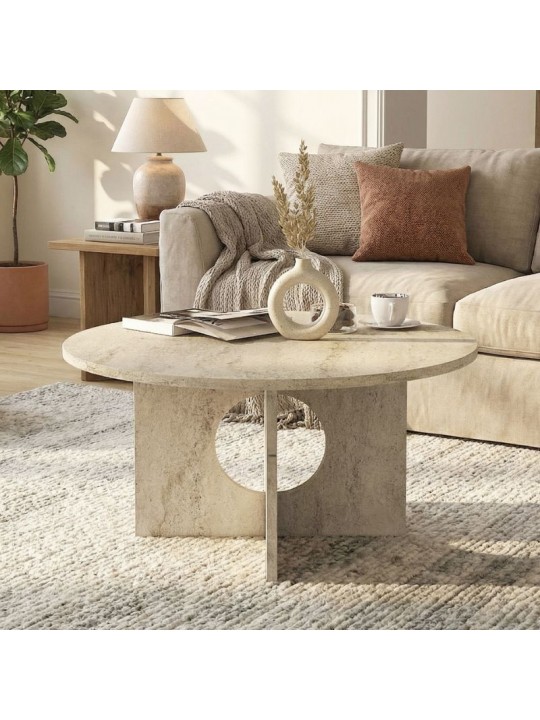 Τραπεζάκι σαλονιού Mara Megapap χρώμα travertine Ø75x36,8εκ.