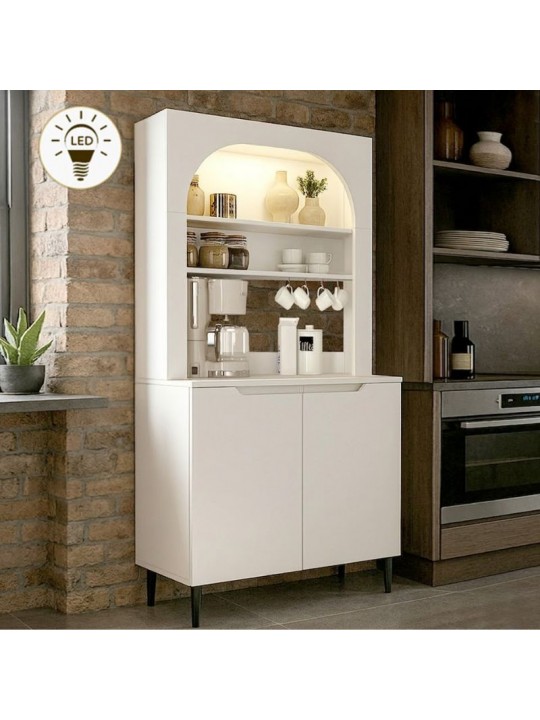 Έπιπλο κουζίνας με LED Melinta 2 Megapap χρώμα λευκό 90x40x181,8εκ.