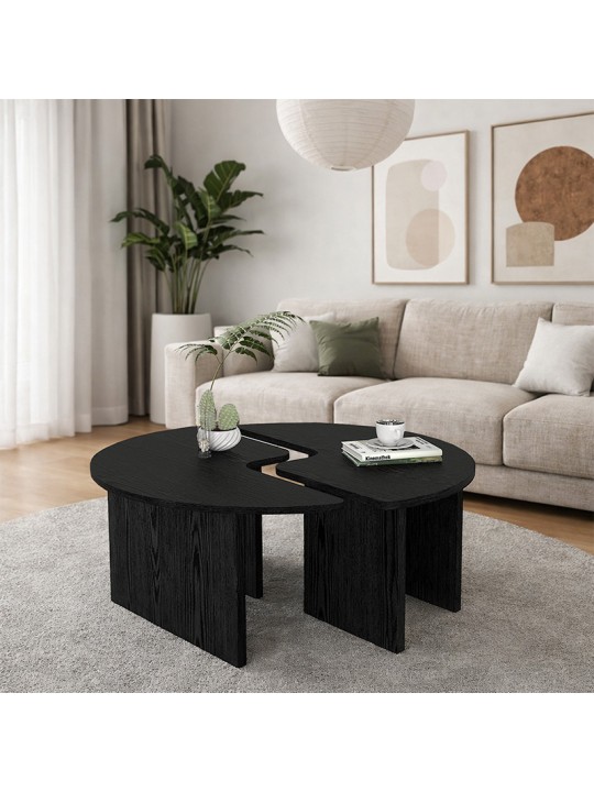 Τραπεζάκι σαλονιού σετ 2 τμχ Dorena Megapap χρώμα sencron black Ø90x41,7εκ.
