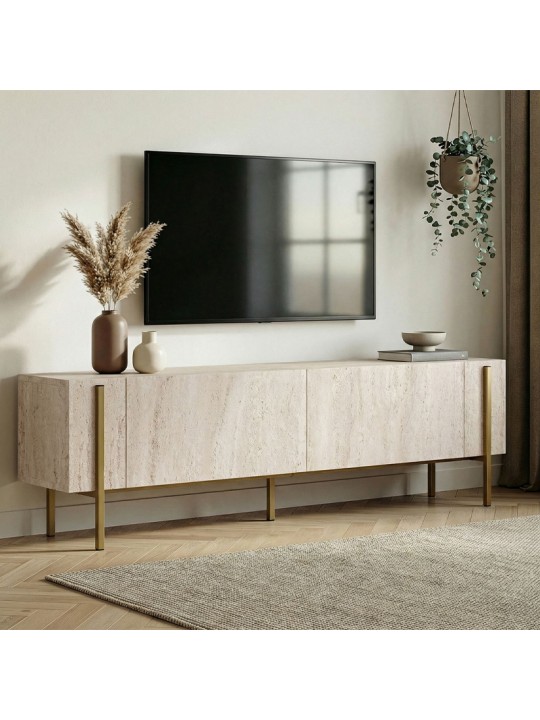 Έπιπλο τηλεόρασης Nexus Megapap χρώμα travertine - χρυσό 180x30x45,5εκ.
