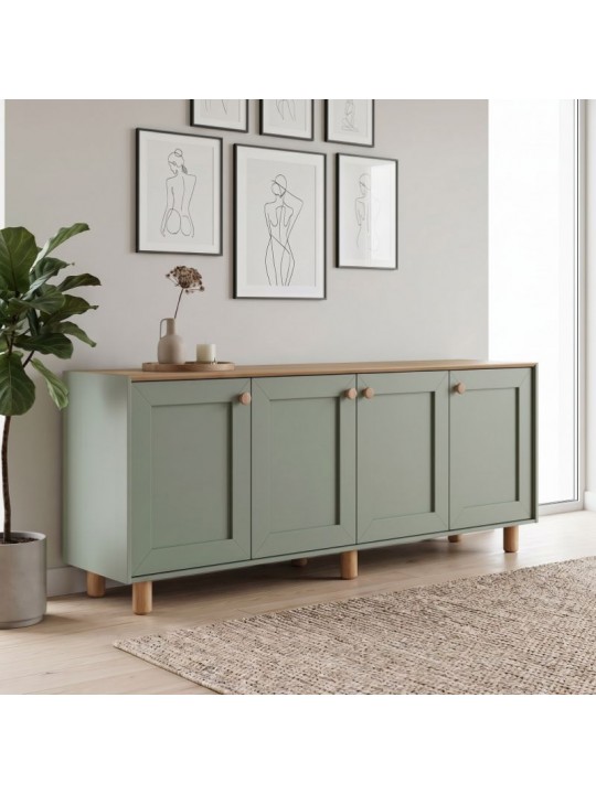Μπουφές Bohemian Megapap χρώμα πράσινο - φυσικό οξιάς 180x40x75εκ.