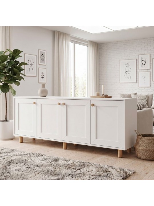 Μπουφές Bohemian Megapap χρώμα λευκό - φυσικό οξιάς 180x40x75εκ.