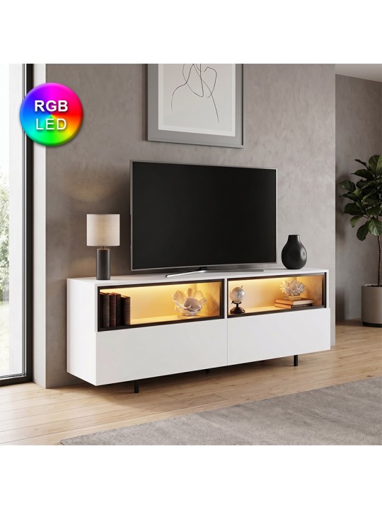 Έπιπλο τηλεόρασης Eco Megapap με Led Rgb χρώμα λευκό 180x32x67εκ.