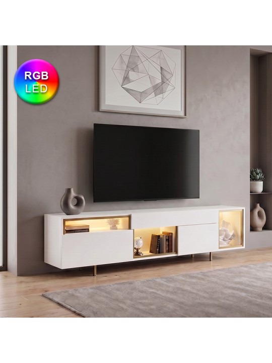 Έπιπλο τηλεόρασης Norm Megapap με Led Rgb χρώμα λευκό - χρυσό 180x32x55εκ.