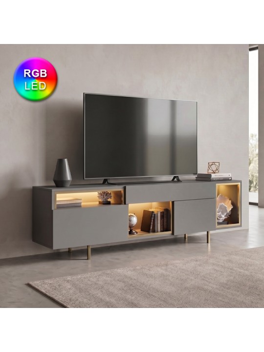 Έπιπλο τηλεόρασης Norm Megapap με Led Rgb χρώμα ανθρακί - χρυσό 180x32x55εκ.
