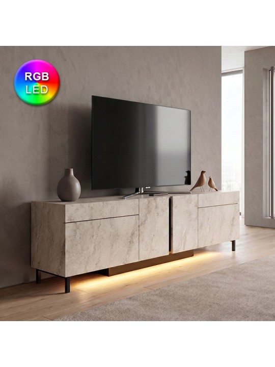 Έπιπλο τηλεόρασης Arlen Megapap με Led Rgb χρώμα travertine 180x32x50εκ.