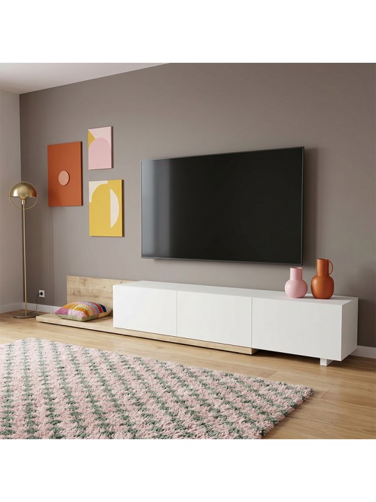 Έπιπλο τηλεόρασης Enstey Megapap επεκτεινόμενο χρώμα sapphire oak - λευκό 260x41,8x33,5εκ.