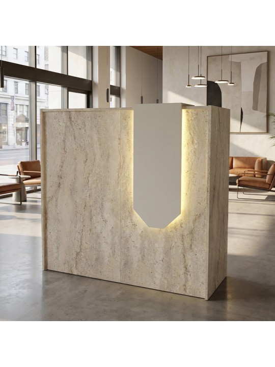 Γραφείο υποδοχής - reception Navita Megapap με LED χρώμα travertine - sandstone 113,6x42x111,8εκ.
