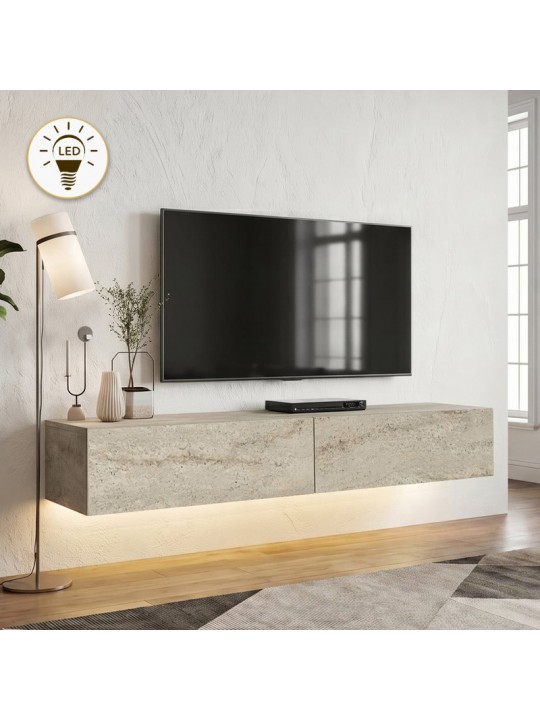 Έπιπλο τηλεόρασης επιτοίχιο Aristo Megapap με LED χρώμα travertine 135x31,6x25εκ.