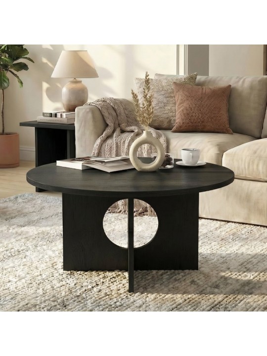 Τραπεζάκι σαλονιού Mara Megapap χρώμα sencron black Ø75x36,8εκ.