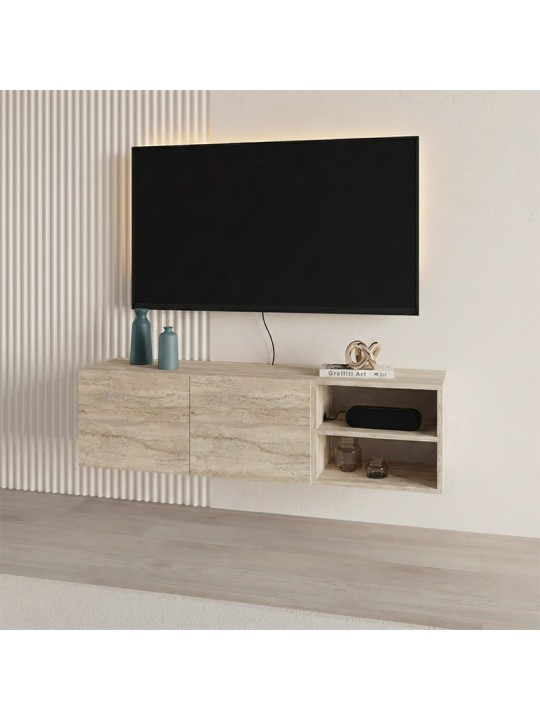 Έπιπλο τηλεόρασης επιτοίχιο Conrad Megapap χρώμα travertine 140x35x38εκ.