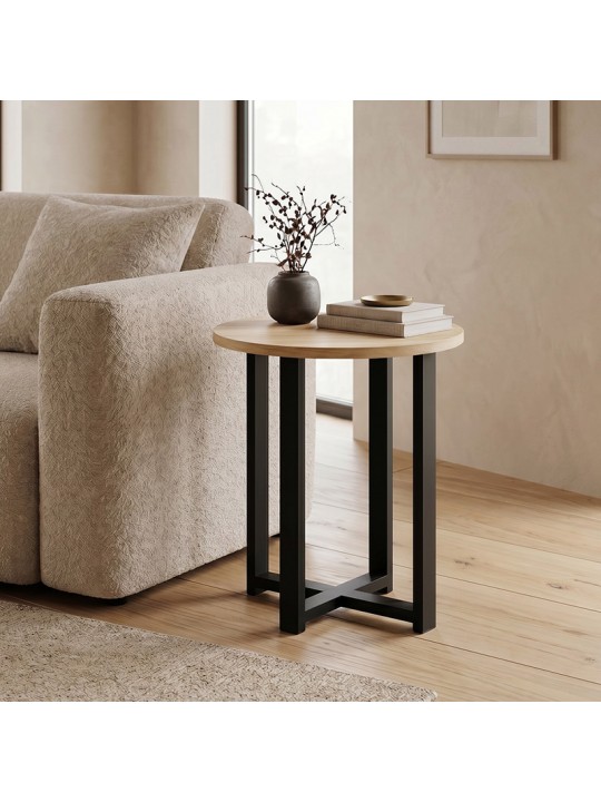 Τραπεζάκι βοηθητικό Mesa Megapap χρώμα sapphire oak Ø45x50εκ.