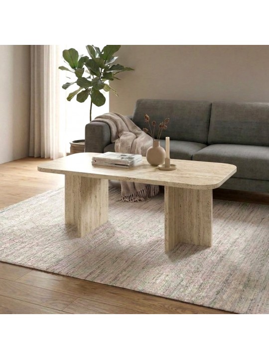 Τραπεζάκι σαλονιού Hillary Megapap χρώμα travertine 100x60x41,8εκ.