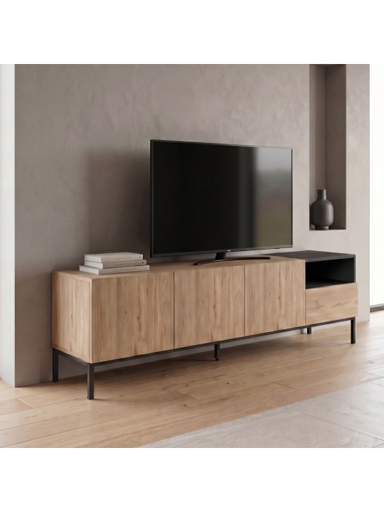 Έπιπλο τηλεόρασης Cailin Megapap χρώμα sepet oak - black wood 180x41,8x55εκ.