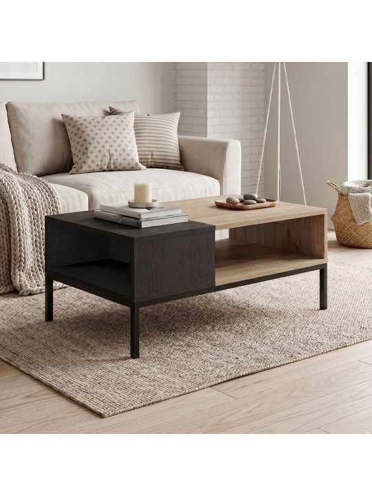 Τραπεζάκι σαλονιού Cailin Megapap χρώμα sepet oak - black wood 90x56x40,6εκ.