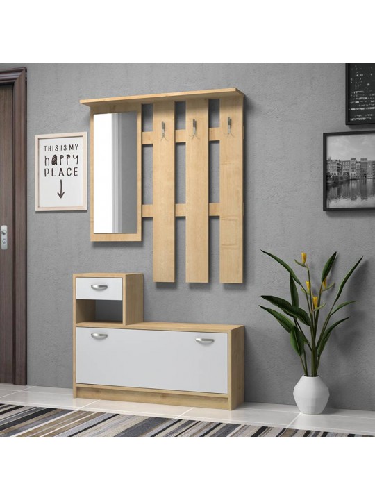 Έπιπλο εισόδου μελαμίνης Raynold Megapap χρώμα φυσικό - λευκό 100x30x180εκ.